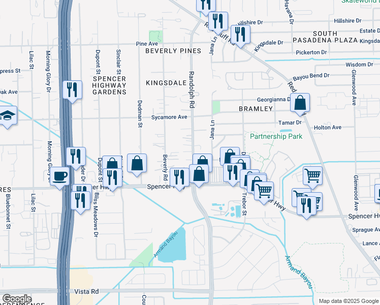 map of restaurants, bars, coffee shops, grocery stores, and more near 2917 Randolph Road in Pasadena