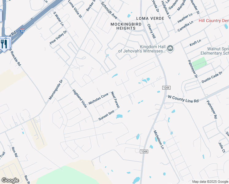 map of restaurants, bars, coffee shops, grocery stores, and more near 851 Noel Forest in New Braunfels