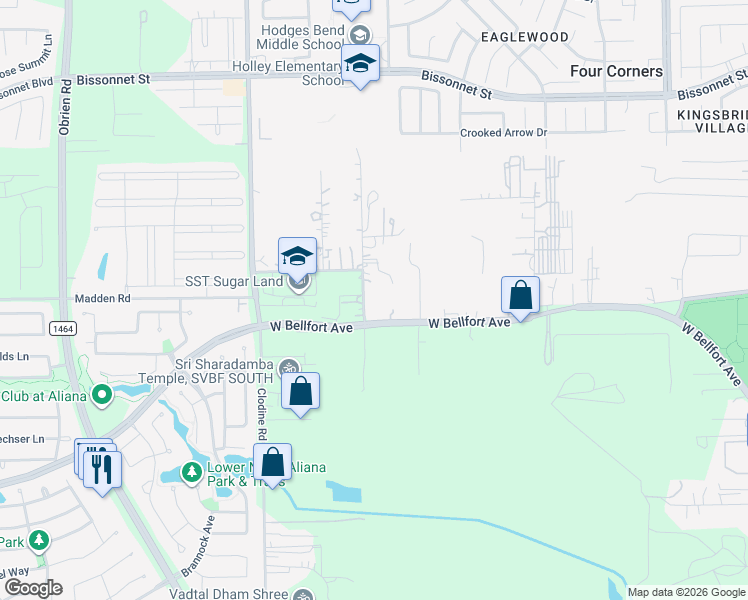 map of restaurants, bars, coffee shops, grocery stores, and more near 16512 Boss Gaston Road in Sugar Land