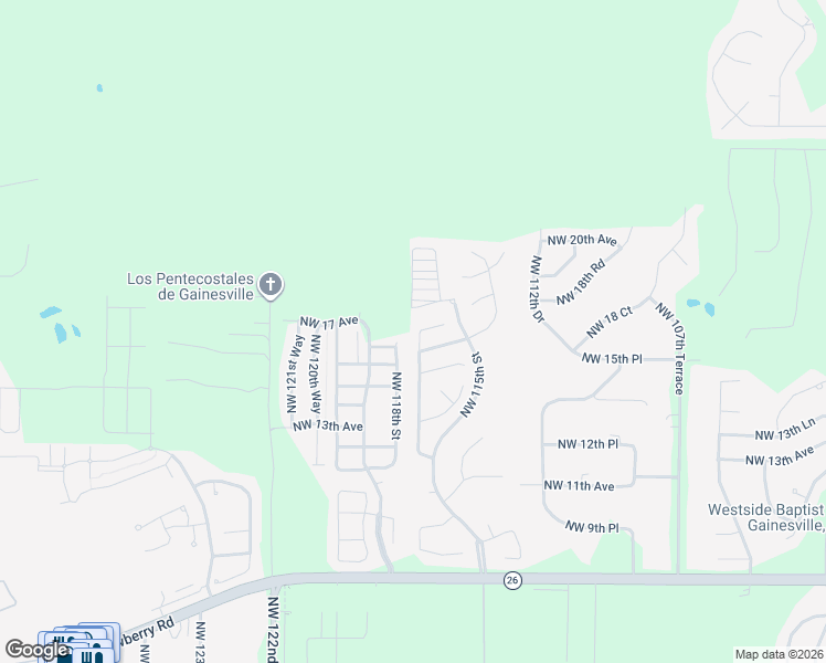 map of restaurants, bars, coffee shops, grocery stores, and more near 1738 Northwest 117th Terrace in Gainesville