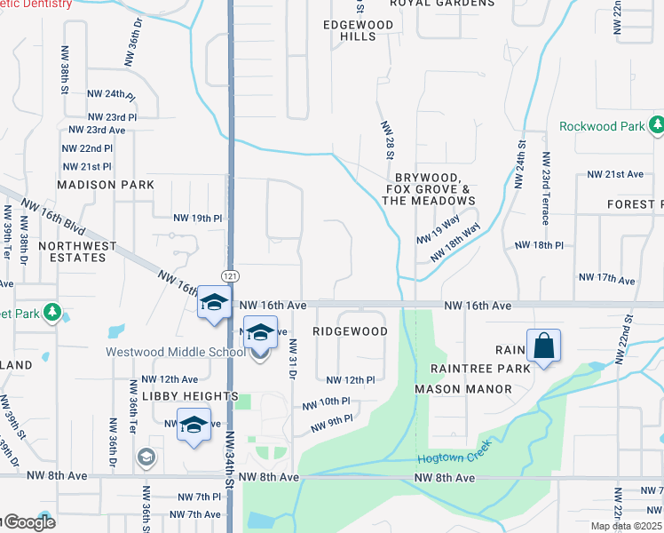map of restaurants, bars, coffee shops, grocery stores, and more near 1800 Northwest 30th Terrace in Gainesville