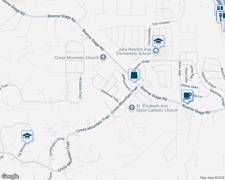 map of restaurants, bars, coffee shops, grocery stores, and more near 8518 Spicewood Bend in San Antonio
