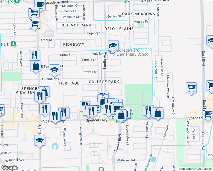 map of restaurants, bars, coffee shops, grocery stores, and more near 1101 East Rutgers Lane in Deer Park