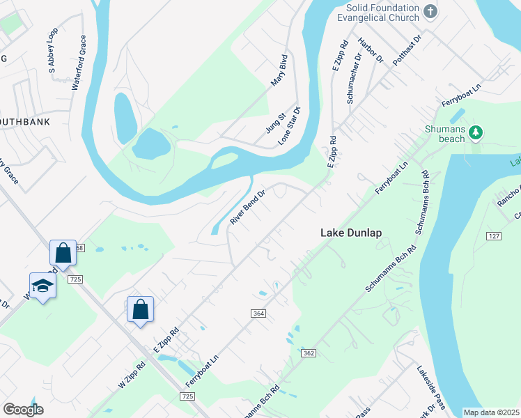 map of restaurants, bars, coffee shops, grocery stores, and more near 132 Valley Vista Lane in New Braunfels