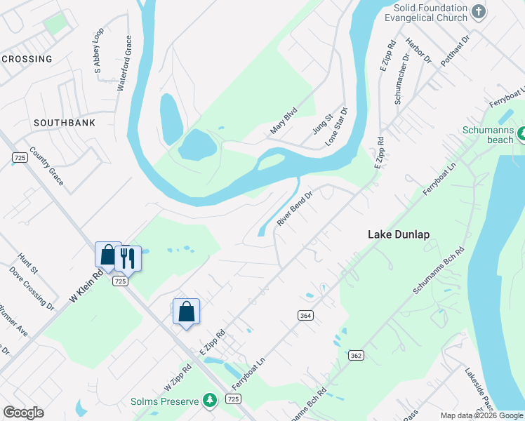 map of restaurants, bars, coffee shops, grocery stores, and more near 287 Placid Cove Drive in New Braunfels
