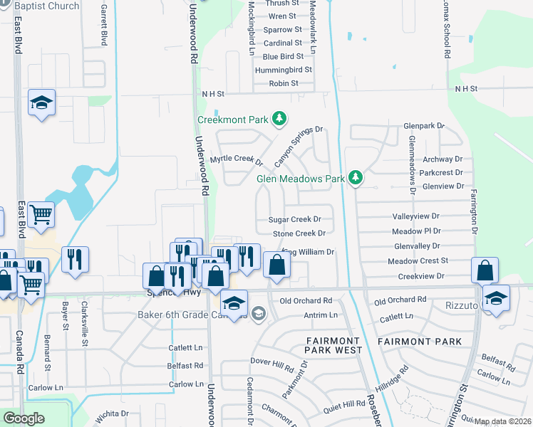 map of restaurants, bars, coffee shops, grocery stores, and more near 605 Briar Creek Drive in La Porte