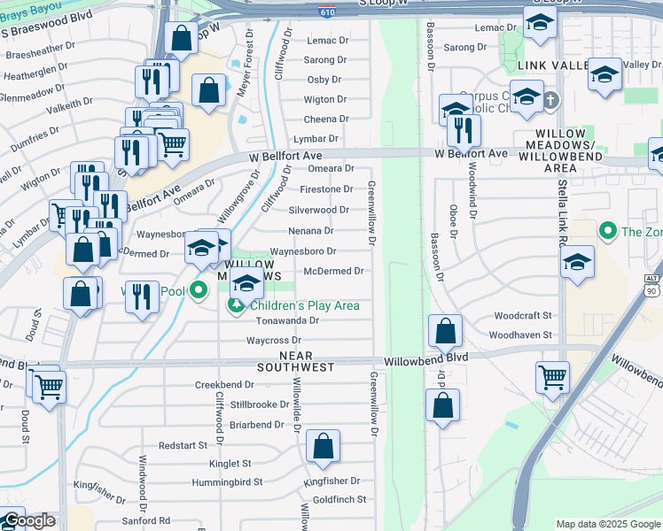 map of restaurants, bars, coffee shops, grocery stores, and more near 4402 Mc Dermed Drive in Houston