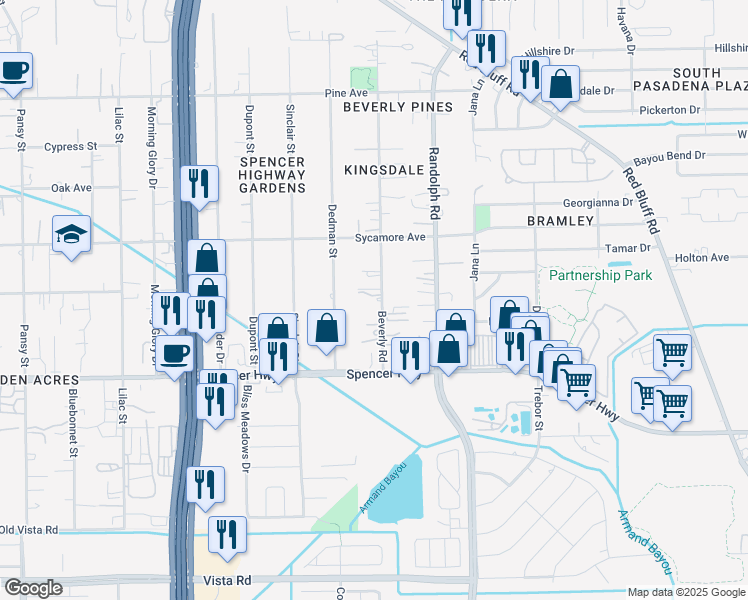 map of restaurants, bars, coffee shops, grocery stores, and more near 2914 Beverly Road in Pasadena