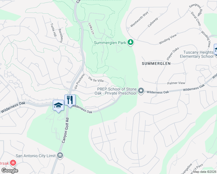 map of restaurants, bars, coffee shops, grocery stores, and more near 1266 Via Belcanto in San Antonio