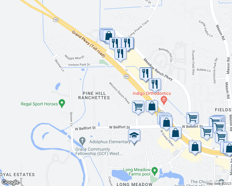 map of restaurants, bars, coffee shops, grocery stores, and more near 21107 Machall Manor Court in Richmond