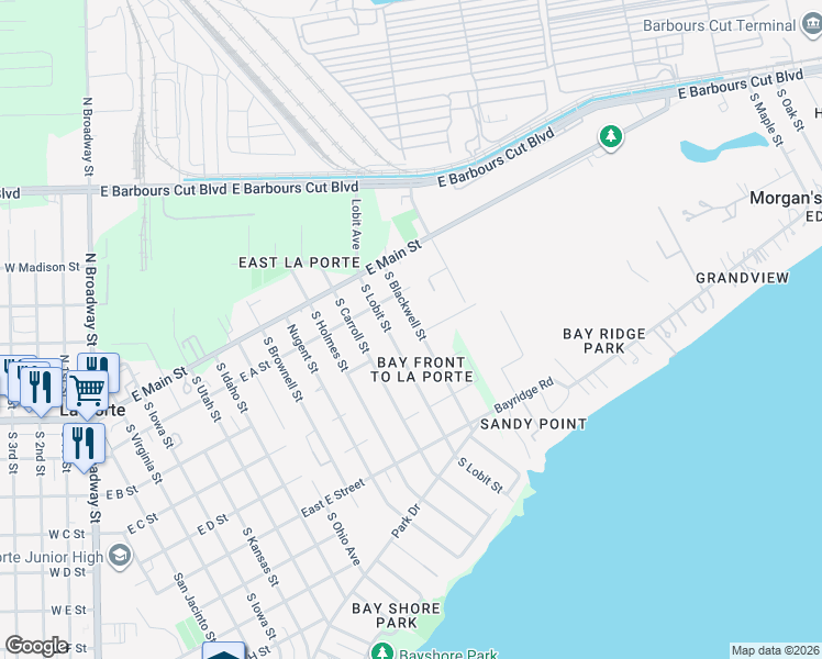 map of restaurants, bars, coffee shops, grocery stores, and more near 236 South Blackwell Street in La Porte
