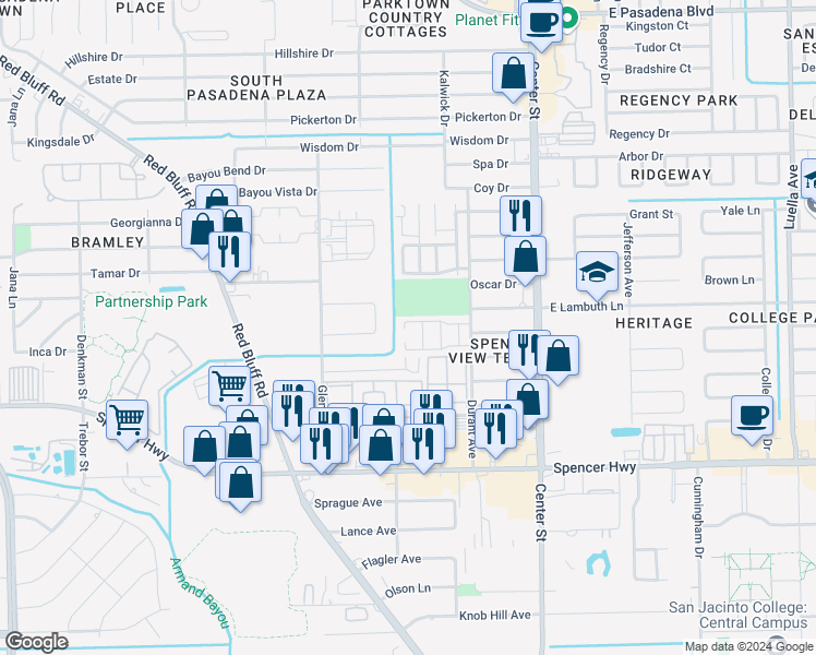 map of restaurants, bars, coffee shops, grocery stores, and more near 4602 Durant Avenue in Deer Park