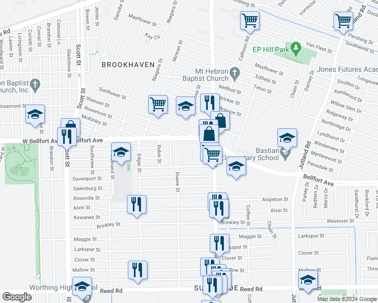 map of restaurants, bars, coffee shops, grocery stores, and more near 8526 Lee Otis Street in Houston