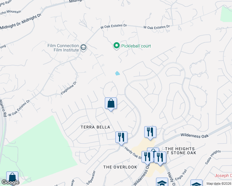 map of restaurants, bars, coffee shops, grocery stores, and more near 422 Elkgrove Court in San Antonio