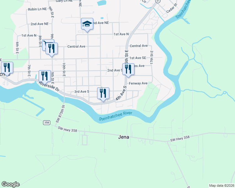 map of restaurants, bars, coffee shops, grocery stores, and more near 301 14th Street SE in Steinhatchee