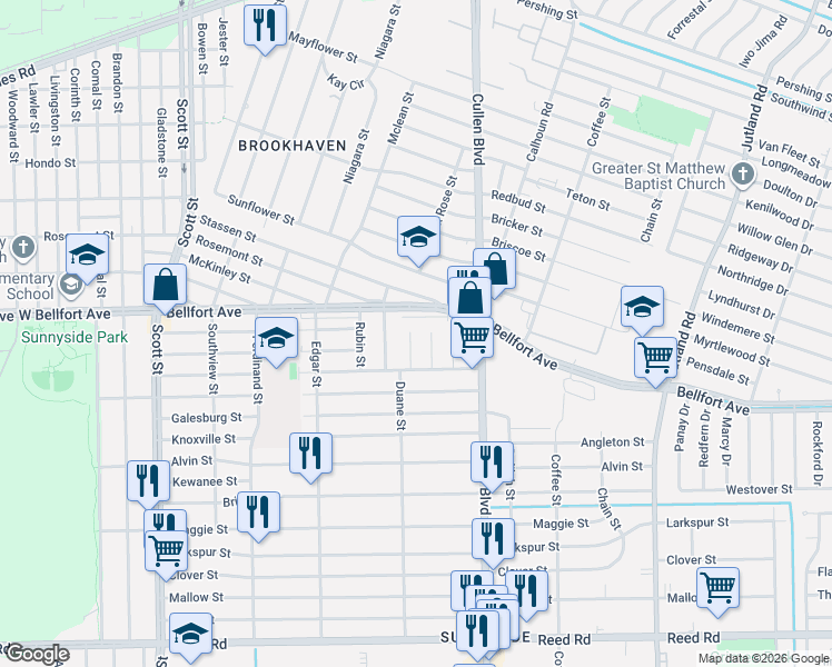map of restaurants, bars, coffee shops, grocery stores, and more near 8526 Lee Otis Street in Houston