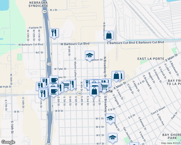 map of restaurants, bars, coffee shops, grocery stores, and more near 315 North 2nd Street in La Porte