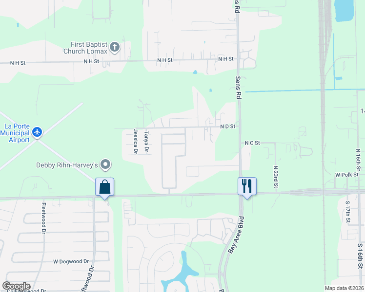 map of restaurants, bars, coffee shops, grocery stores, and more near 323 Spencer Landing West in La Porte
