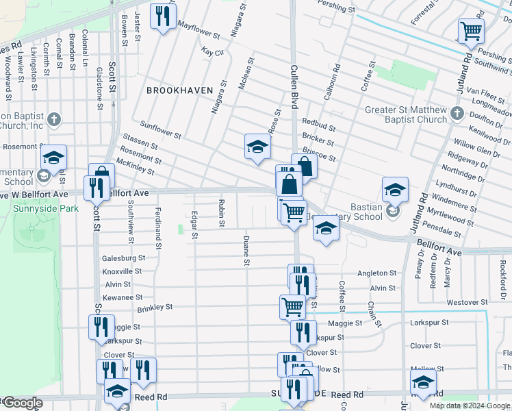 map of restaurants, bars, coffee shops, grocery stores, and more near 8526 Lee Otis Street in Houston
