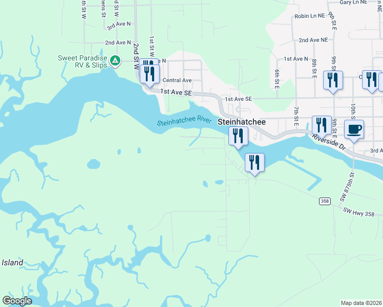 map of restaurants, bars, coffee shops, grocery stores, and more near 159 Southwest 273 Avenue in Steinhatchee