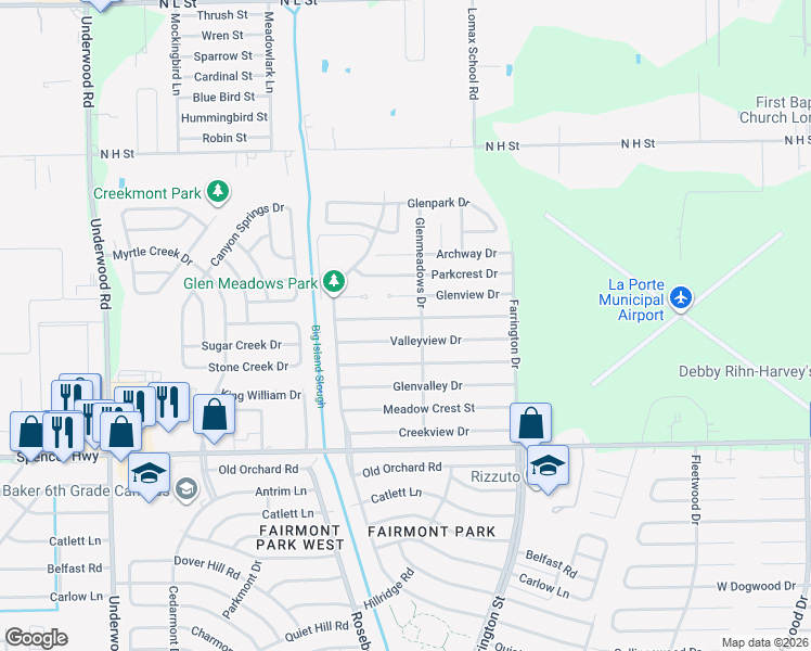 map of restaurants, bars, coffee shops, grocery stores, and more near 5034 Valley View Drive in La Porte