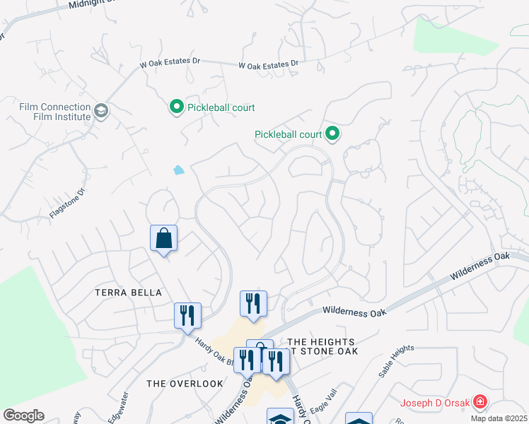 map of restaurants, bars, coffee shops, grocery stores, and more near 23506 Enchanted View in San Antonio