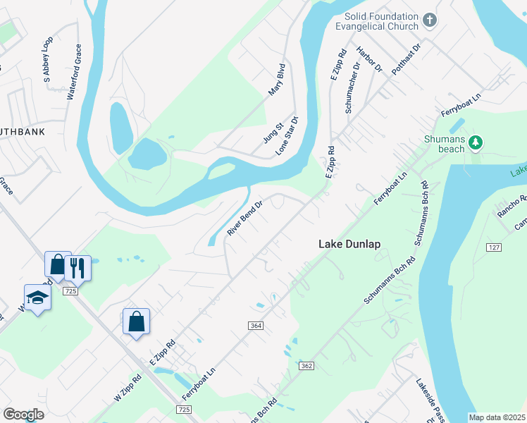map of restaurants, bars, coffee shops, grocery stores, and more near 132 Valley Vista Lane in New Braunfels