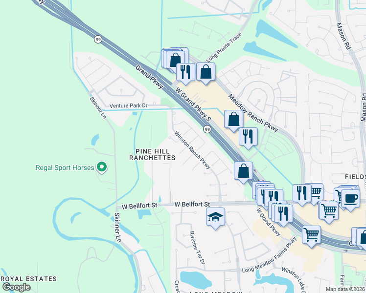 map of restaurants, bars, coffee shops, grocery stores, and more near 21111 Machall Manor Court in Richmond