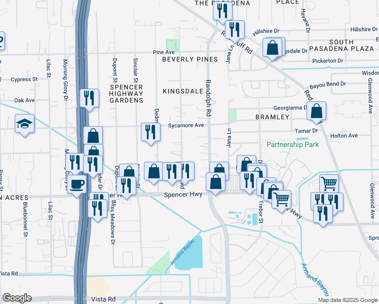 map of restaurants, bars, coffee shops, grocery stores, and more near 2906 Randolph Road in Pasadena