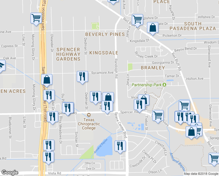 map of restaurants, bars, coffee shops, grocery stores, and more near 2906 Randolph Road in Pasadena