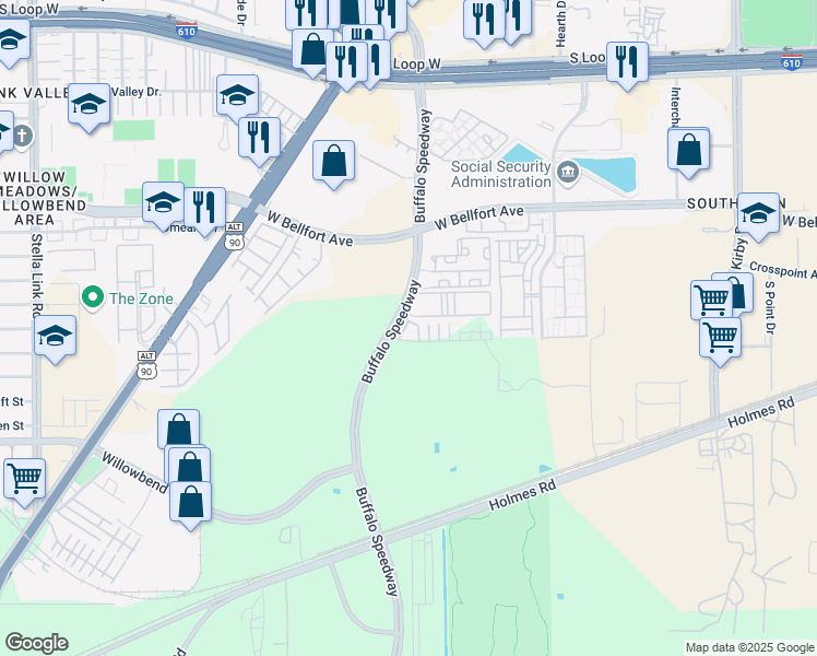 map of restaurants, bars, coffee shops, grocery stores, and more near 2818i Grand Fountains Drive in Houston