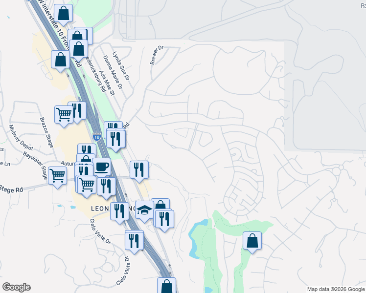 map of restaurants, bars, coffee shops, grocery stores, and more near 24527 Cliff Line in San Antonio