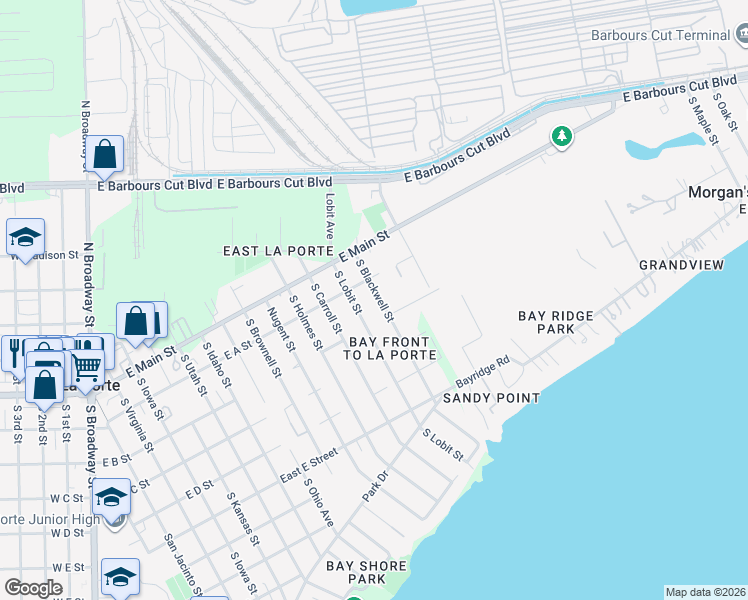 map of restaurants, bars, coffee shops, grocery stores, and more near 236 South Blackwell Street in La Porte