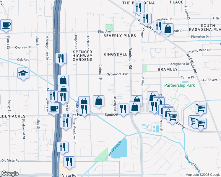 map of restaurants, bars, coffee shops, grocery stores, and more near 2914 Beverly Road in Pasadena