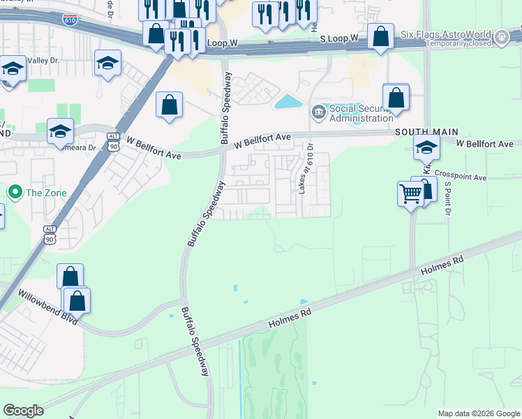 map of restaurants, bars, coffee shops, grocery stores, and more near 9144 Harbor Hills Drive in Houston