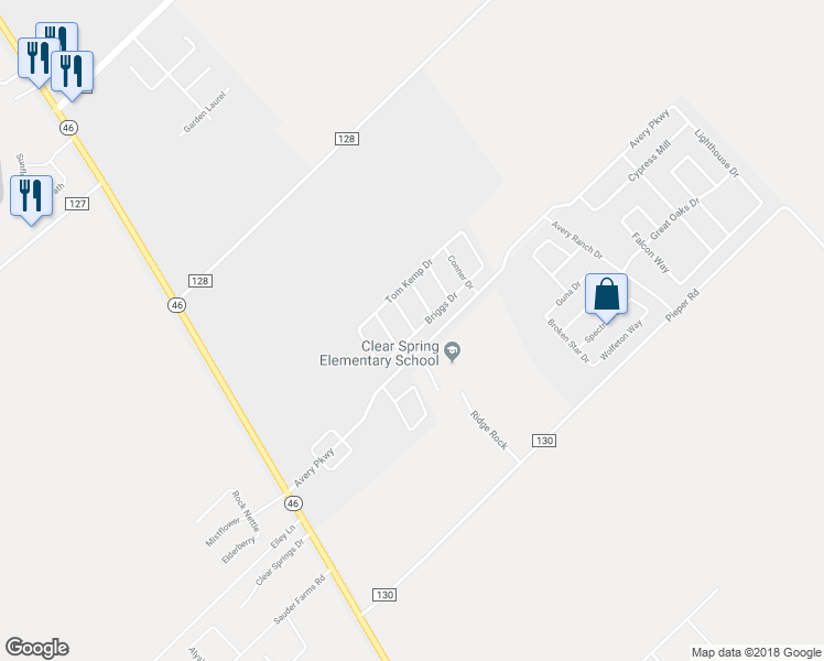 map of restaurants, bars, coffee shops, grocery stores, and more near 2142 Wiltshire Drive in New Braunfels