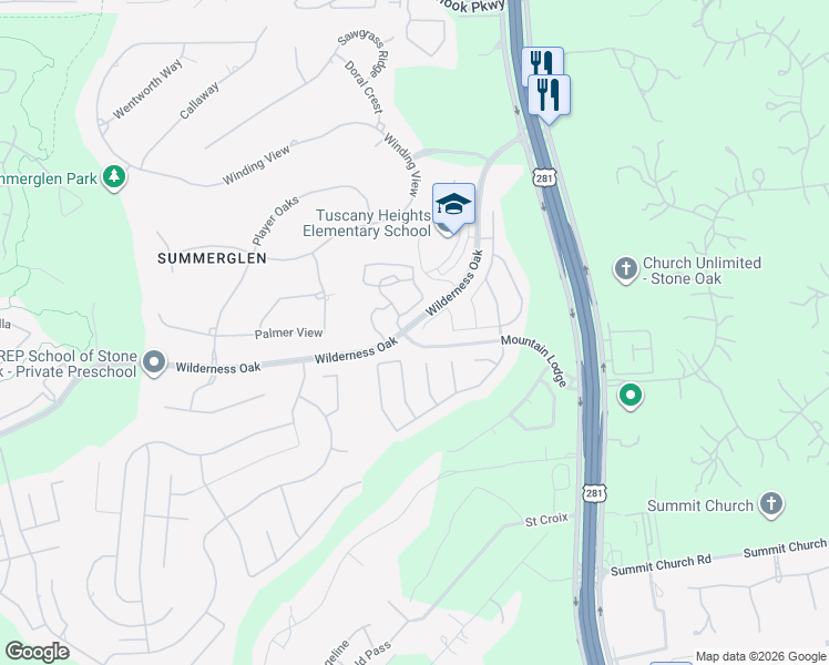 map of restaurants, bars, coffee shops, grocery stores, and more near 24535 Merlot Way in San Antonio