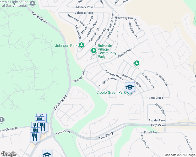 map of restaurants, bars, coffee shops, grocery stores, and more near 3423 Ironwood Falls in San Antonio