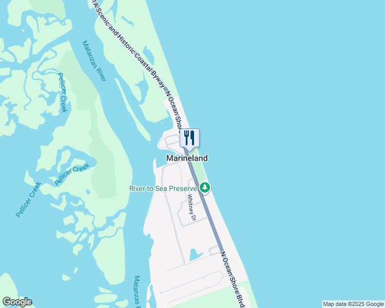map of restaurants, bars, coffee shops, grocery stores, and more near 9600 North Oceanshore Boulevard in St. Augustine