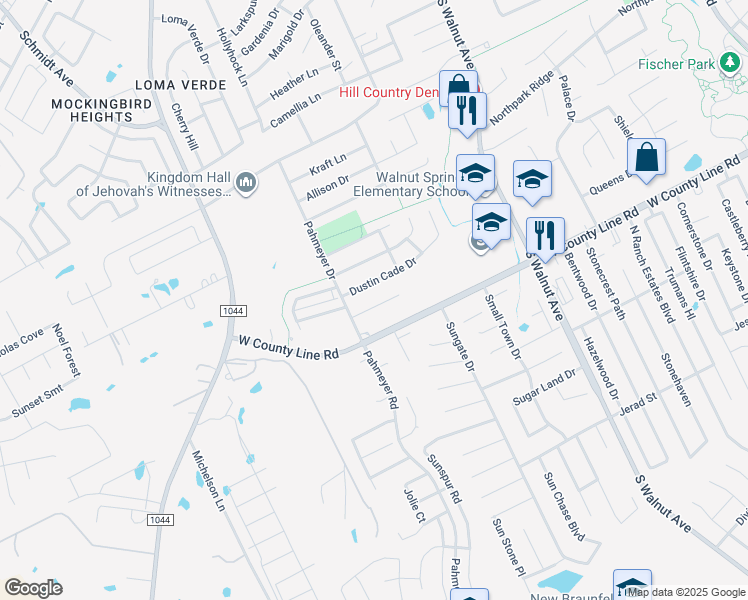 map of restaurants, bars, coffee shops, grocery stores, and more near 1670 Lantana Circle in New Braunfels