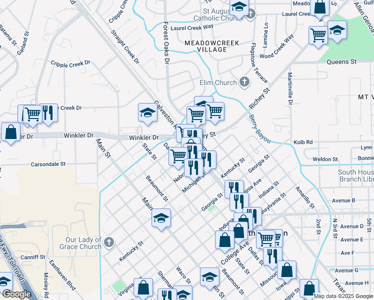 map of restaurants, bars, coffee shops, grocery stores, and more near 515 Kansas Avenue in South Houston