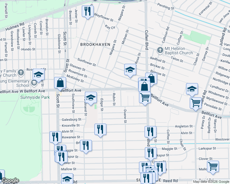 map of restaurants, bars, coffee shops, grocery stores, and more near 8414 Safeguard Street in Houston
