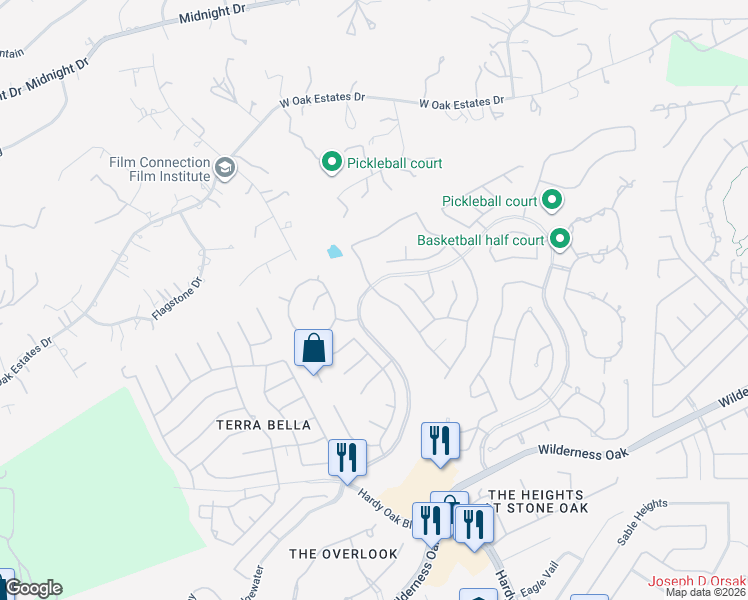 map of restaurants, bars, coffee shops, grocery stores, and more near 401 Eagle Trce in San Antonio