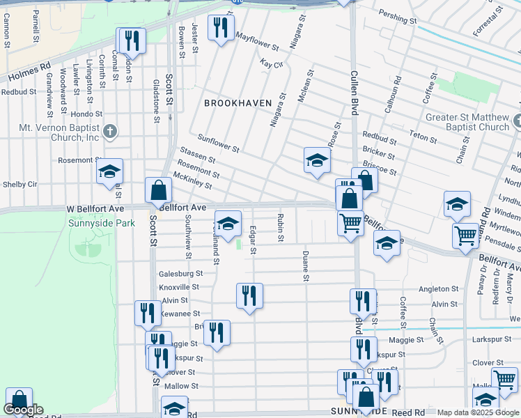 map of restaurants, bars, coffee shops, grocery stores, and more near 4510 Rosemont Street in Houston