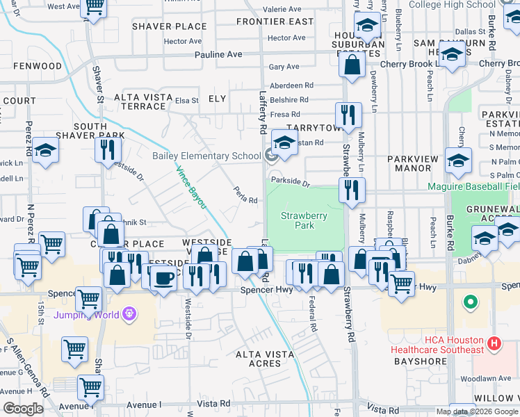 map of restaurants, bars, coffee shops, grocery stores, and more near 2730 Lafferty Road in Pasadena