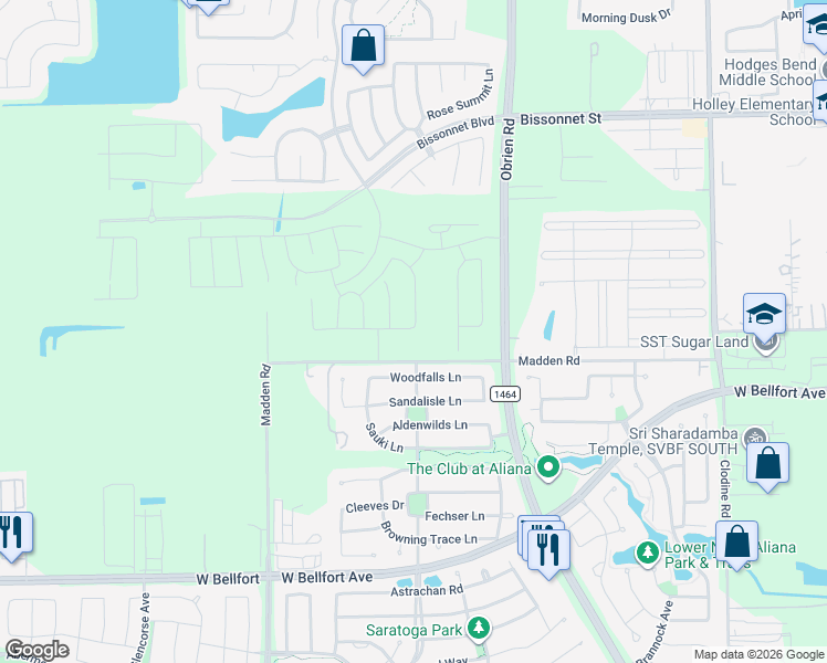 map of restaurants, bars, coffee shops, grocery stores, and more near 17600-17712 Madden Road in Richmond
