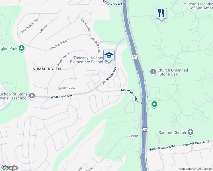 map of restaurants, bars, coffee shops, grocery stores, and more near 24514 Merlot Way in San Antonio