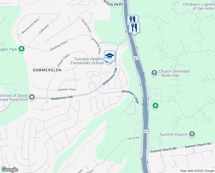map of restaurants, bars, coffee shops, grocery stores, and more near 24514 Merlot Way in San Antonio