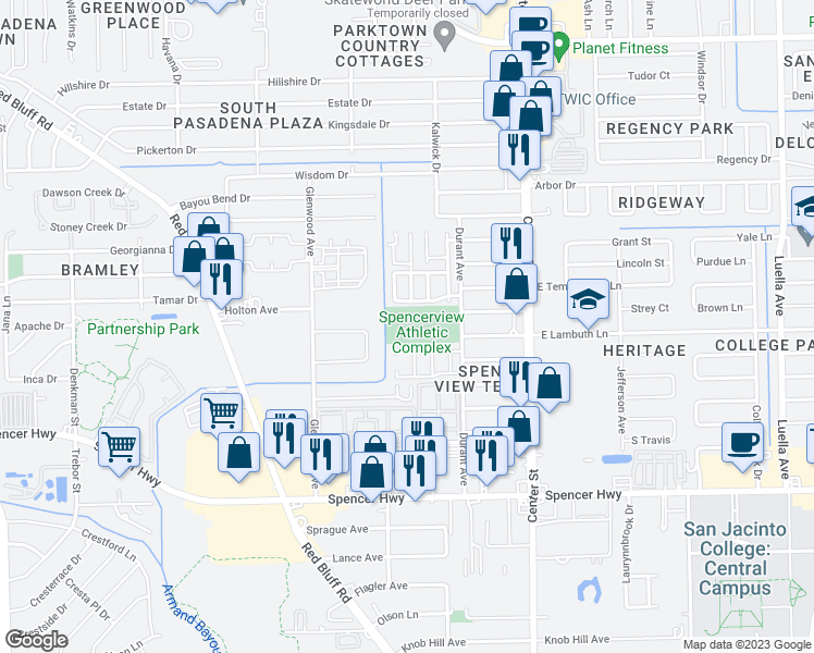 map of restaurants, bars, coffee shops, grocery stores, and more near 4514 Durant St in Deer Park