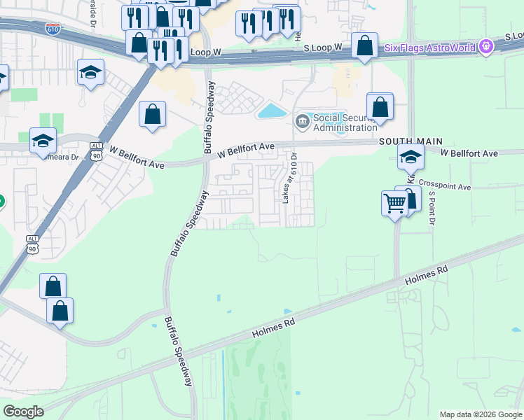 map of restaurants, bars, coffee shops, grocery stores, and more near 9115 Harbor Hills Drive in Houston